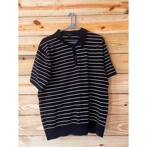 Banana Republic Mens Navy White Stripe Knit Polo Shirt Size Large